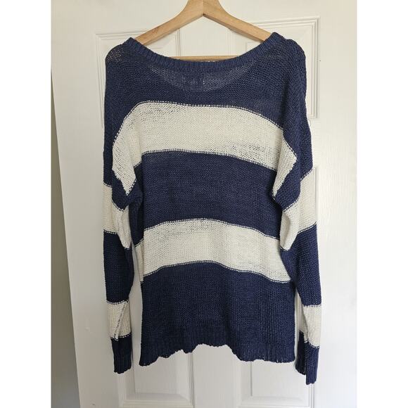 Mud Pie Sweater M/L Blue And White Stripes - Picture 3 of 3